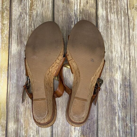 GUESS Tan Vegan Leather Cork Wedge Platform Heel Womens size 8.5 M - Picture 7 of 7